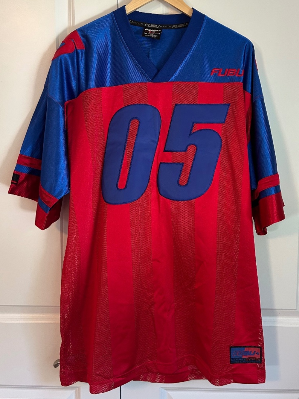 FUBU Red and Royal Blue Mesh '05 Football basketball Jersey Y2K 90s XL